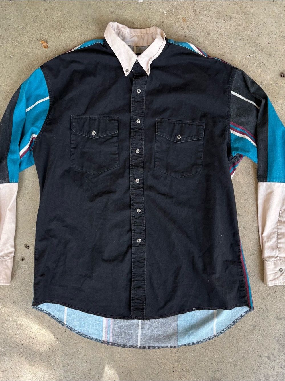 Vintage Western Shirt Frontier Series Long Sleeve Men's XL Color-Blocked Striped